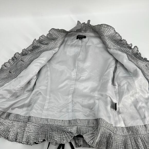 Adrianna Papell Evening Essentials Top Jacket Womens 6 Silver Metallic Crinkle - Picture 3 of 10